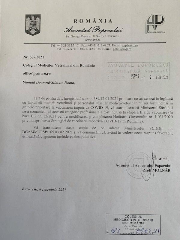  avocat poporului raspuns vaccinare medici veterinari covid 19