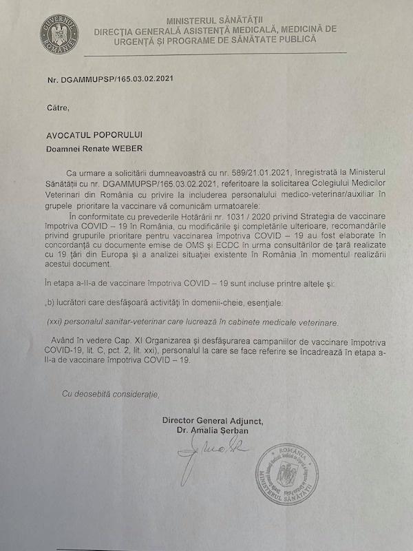  solicitare cmvro vaccinare anticovid medici veterinari