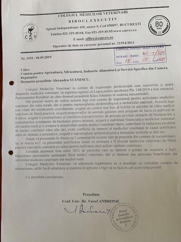 scrisoare comisia de agricultura