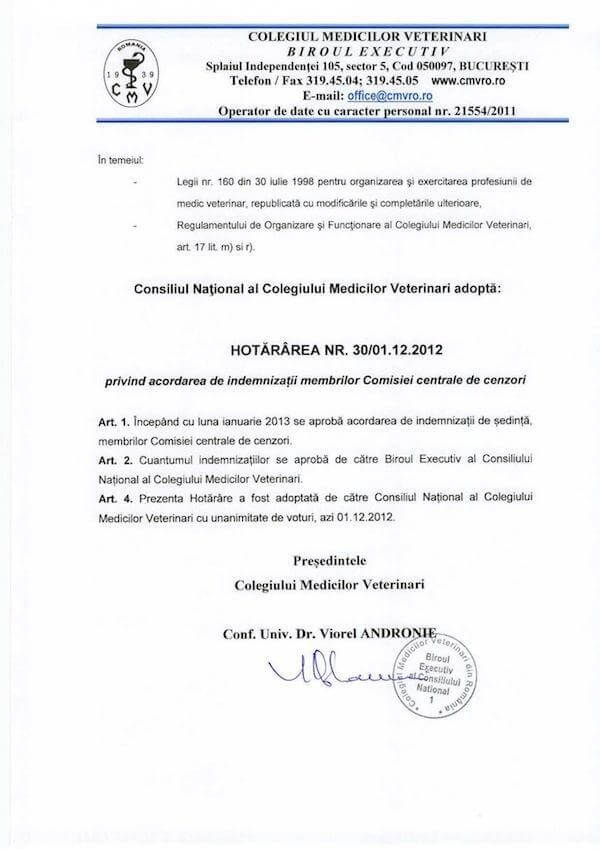 Hotararea nr. 30 CMVRO